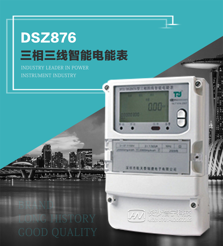 产品介绍
DSZ876型智能电能表是采用大规模集成电路，应用数字采样处理技术及SMT工艺，根据工业用户实际用电状况所设计制造的具有现代先进水平的仪表。
该表性能指标符合GB/T 17215.321-2008《交流电测量设备 特殊要求》第21部分静止式有功电能表（1级和2级）、GB/T 17215.322-2008《交流电测量设备 特殊要求》第22部分静止式有功电能表（0.2S级和0.5S级）国家标准和DL/T 614–2007《多功能电能表》标准，其通信符合DL/T645–2007《多功能电能表通信协议》的要求，并兼容DL/T645–1997《多功能表通信规约》的要求，可根据功能定制需求符合多功能电能表的各项技术要求。