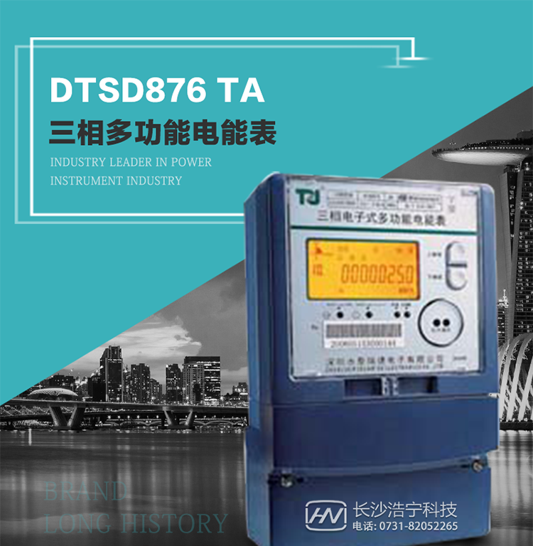 产品型号：DTSD876 TA型三相多功能电能表
精度等级：有功0.5S级 1级；无功2级 
额定电压： 3×100V 3×57.7/100V 3×220/380V 
额定电流： 1(2)A～30(100)A 
频 率： -40℃～+70℃ 
工作温度：≤0.5S 
显示方式： ≥1000mAh 
整机功耗： ≥10年 
重量： 约2.4kg 
外形尺寸： 293mm×175mm×80mm